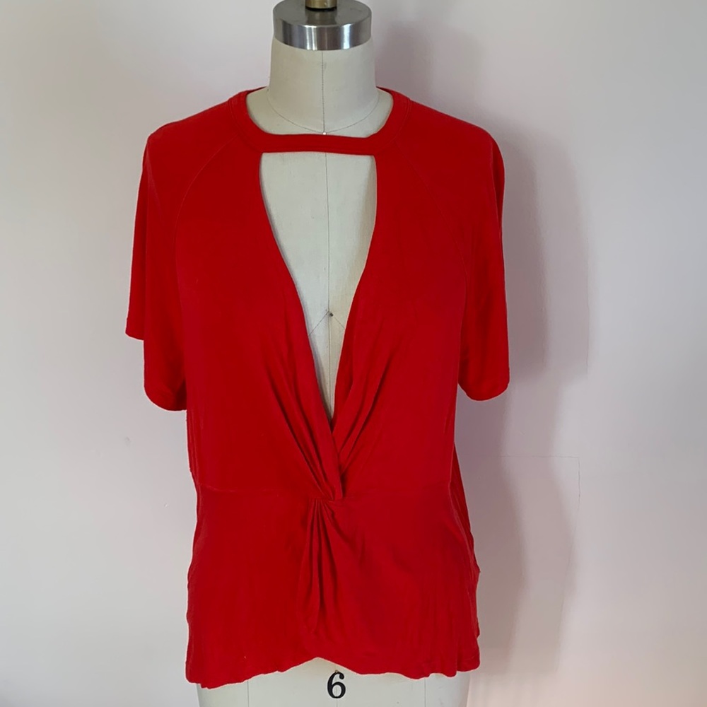 Free People bright red open front knit top